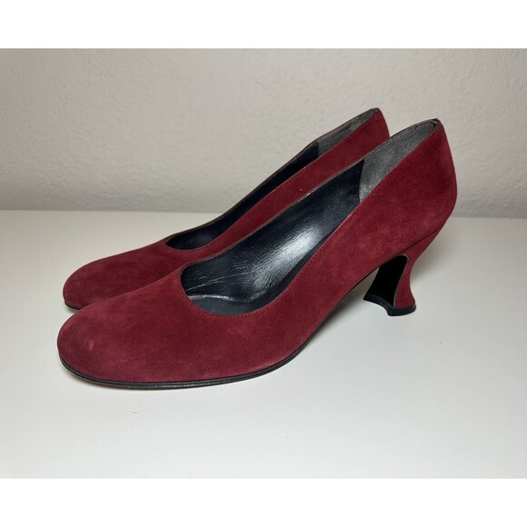Stuart Weiztman Red Suede Square Toe Heels Pumps Women's‎ Narrow 7.5 N - Picture 1 of 16